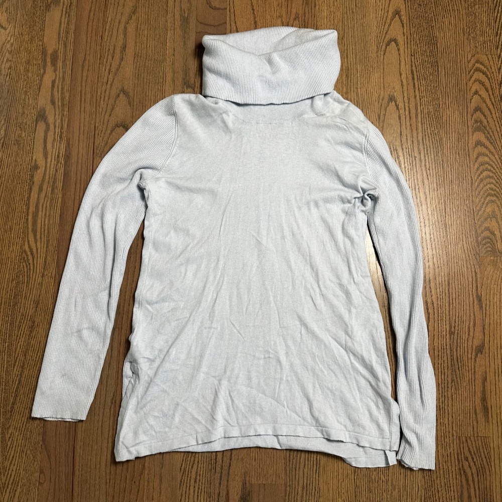 Blue Illusion Cowl Neck Sweater‎ Top Ribbed Knit Light Blue XS